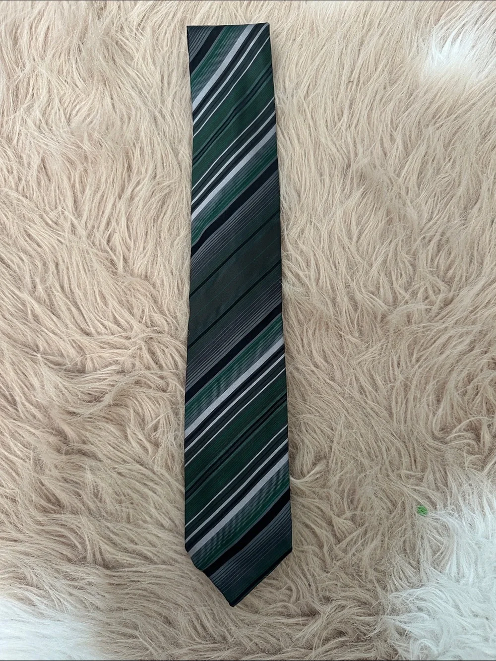 Missoni Green, Gray and Black Diagonal Stripe Silk Tie